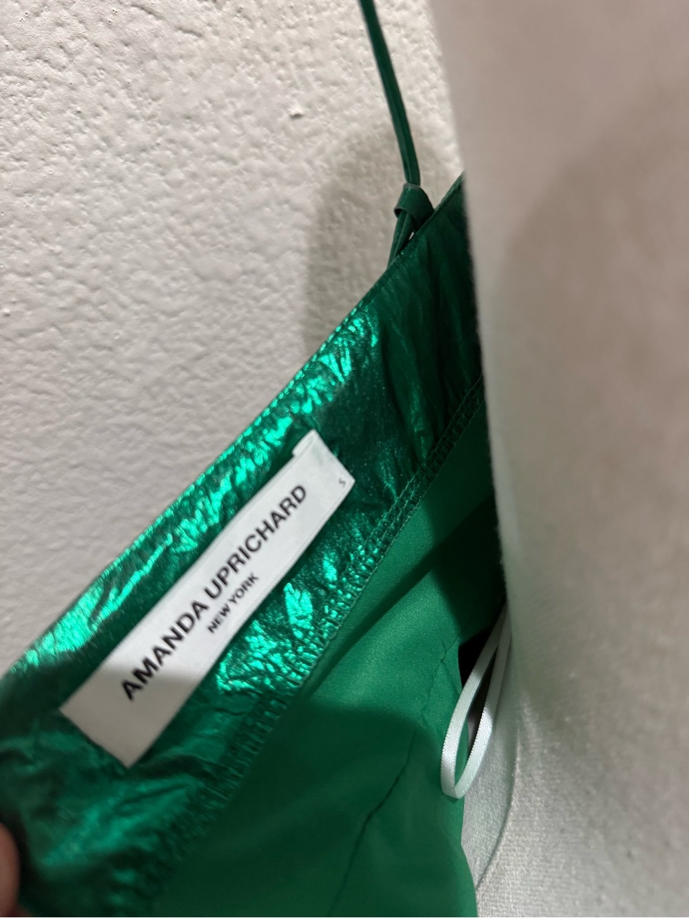 Amanda Uprichard: Laconia green metallic Ruched Mini Dress Size S - Picture 6 of 7